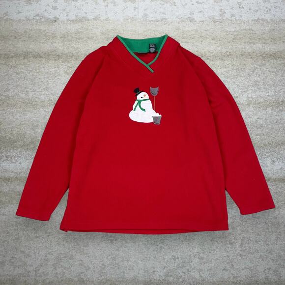 Bobbie Brooks Tops - Vintage Y2K Christmas Sweatshirt Womens L Crimson Red Fleece Snowman
